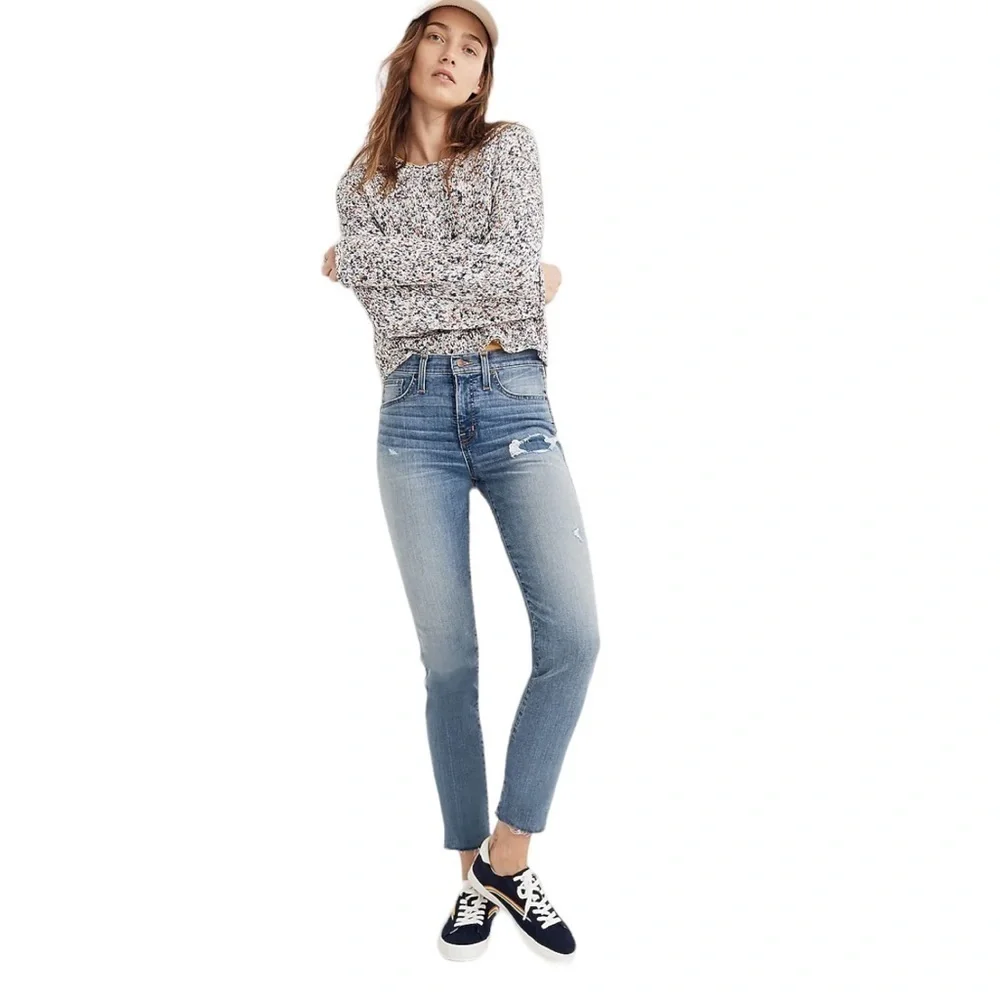 Madewell Womens Blue High Rise Stovepipe Straight Leg Denim Jeans 35T Raw Hem